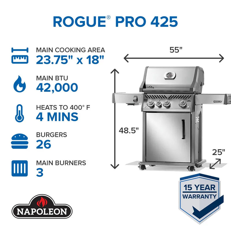 Napoleon Napoleon Rogue PRO 425 SIB Gas Grill, Stainless Steel Freestanding Gas Grill