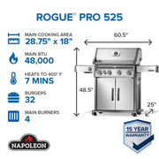 Napoleon Napoleon Rogue PRO 525 SIB Gas Grill, Stainless Steel Freestanding Gas Grill