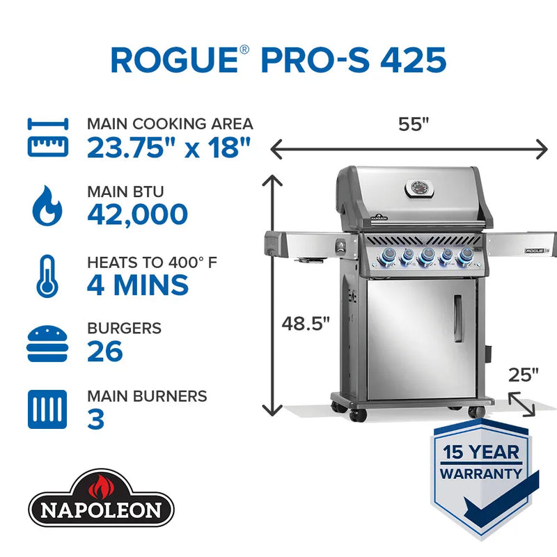 Napoleon Napoleon Rogue PRO-S 425 RSIB Gas Grill, Stainless Steel Freestanding Gas Grill