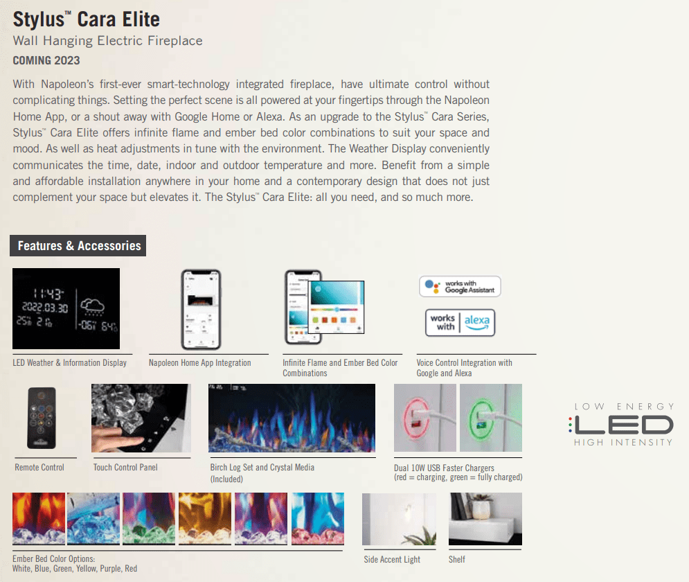 Napoleon Napoleon Stylus Elite Wall Mount Smart Electric Fireplace NEFP32-5019W-IOT (NEW 2023) NEFP32-5019W-IOT Built-In Electric Fireplace 629169082650