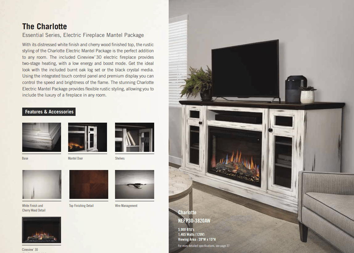 Napoleon Napoleon The Charlotte Electric Fireplace Mantel Package NEFP30-3820AW Electric NEFP30-3820AW Electric Fireplace Media Console Package 629169080793