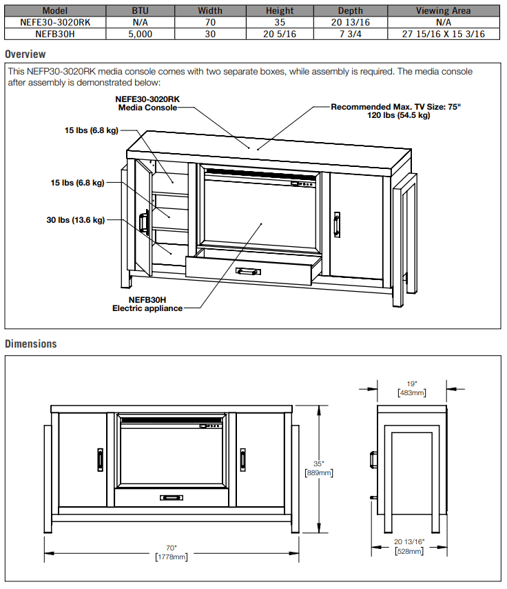 Napoleon Napoleon The Franklin Electric Fireplace Mantel Package NEFP30-3020RK Electric NEFP30-3020RK Electric Fireplace Media Console Package 629169080786