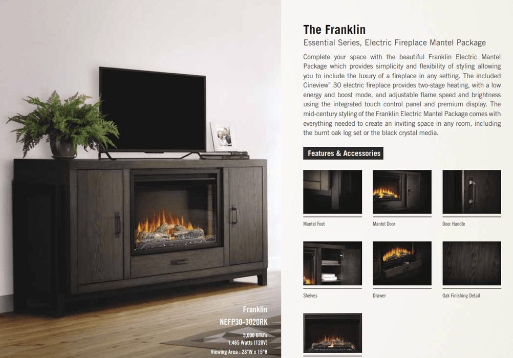 Napoleon Napoleon The Franklin Electric Fireplace Mantel Package NEFP30-3020RK Electric NEFP30-3020RK Electric Fireplace Media Console Package 629169080786