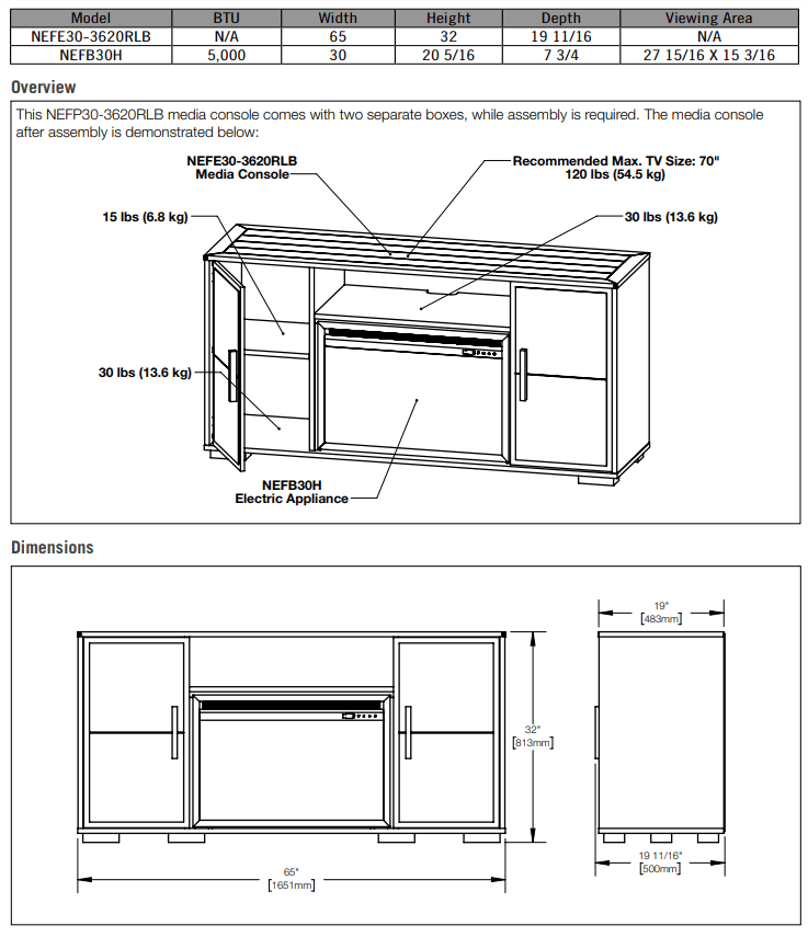 Napoleon Napoleon The Hayworth Electric Fireplace Mantel Package NEFP30-3620RLB Electric NEFP30-3620RLB Electric Fireplace Media Console Package 629169080809