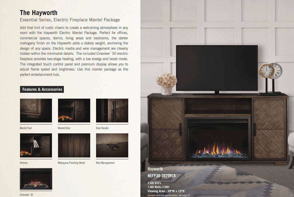 Napoleon Napoleon The Hayworth Electric Fireplace Mantel Package NEFP30-3620RLB Electric NEFP30-3620RLB Electric Fireplace Media Console Package 629169080809