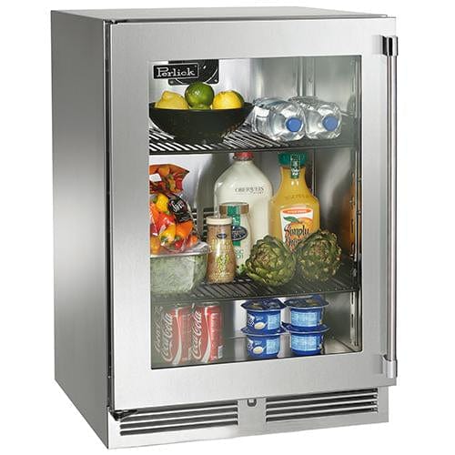 Perlick Perlick Signature Series Marine Grade Refrigerator HP24RM Left / Stainless Steel Glass Door / No HP24RM-4-3L Refrigerators