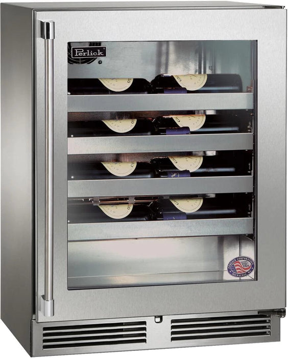 Perlick Perlick Signature Series Shallow Depth 18" Depth Outdoor Wine Reserve With Stainless Steel Glass Door, Hinge Right HH24WO-4-3R HH24WO-4-3R Wine Reserves