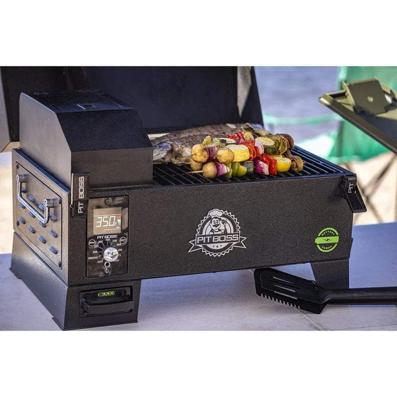 Pit Boss Pit Boss Portable Battery Powered Wood Pellet Grill with Cover Wood Pellet / Black 10798 Portable Pellet Grill 684678107980