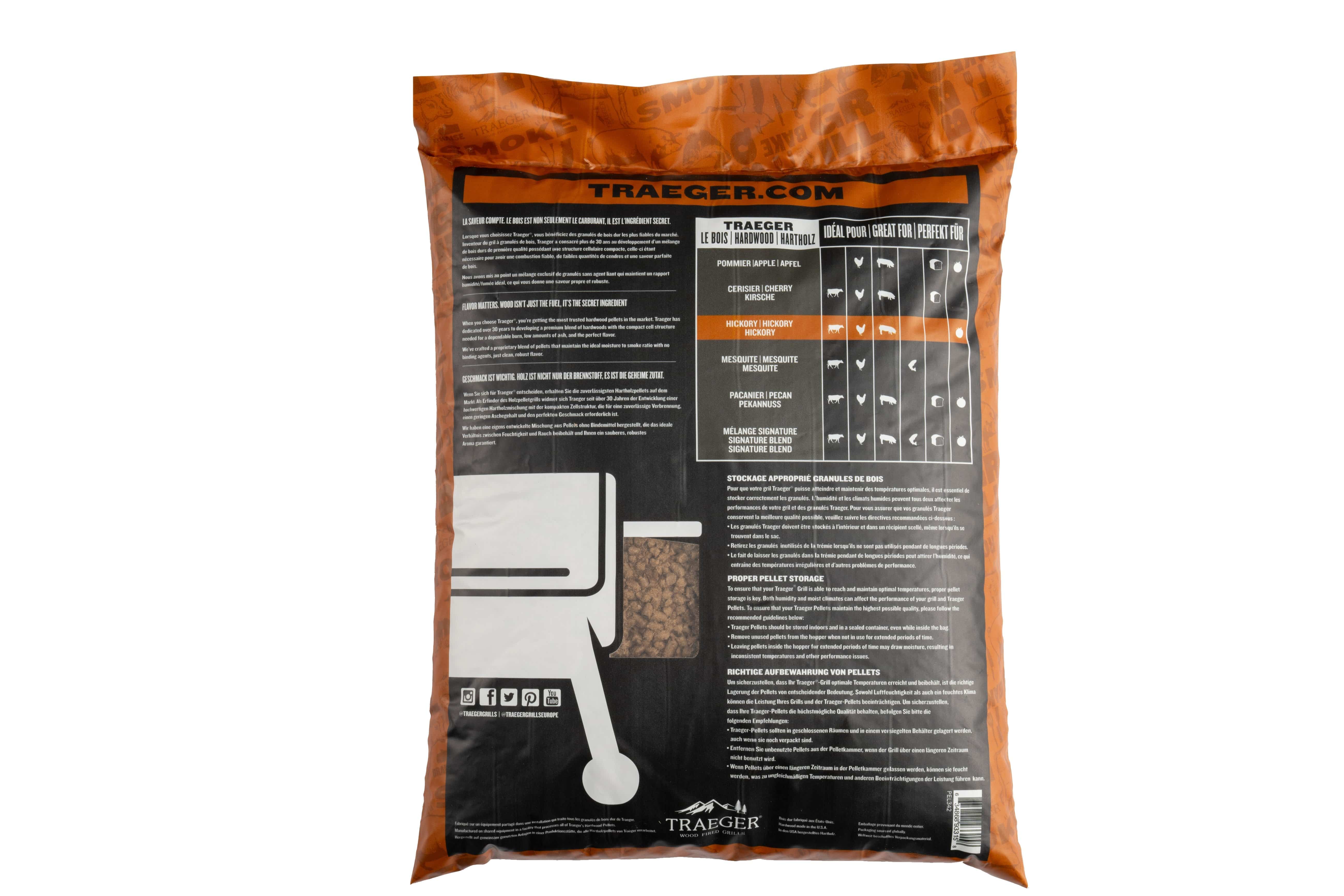 Traeger Traeger Hickory Wood Pellets 20 lb Bag PEL342 Accessory Smoker Wood Chip & Chunk 634868933158