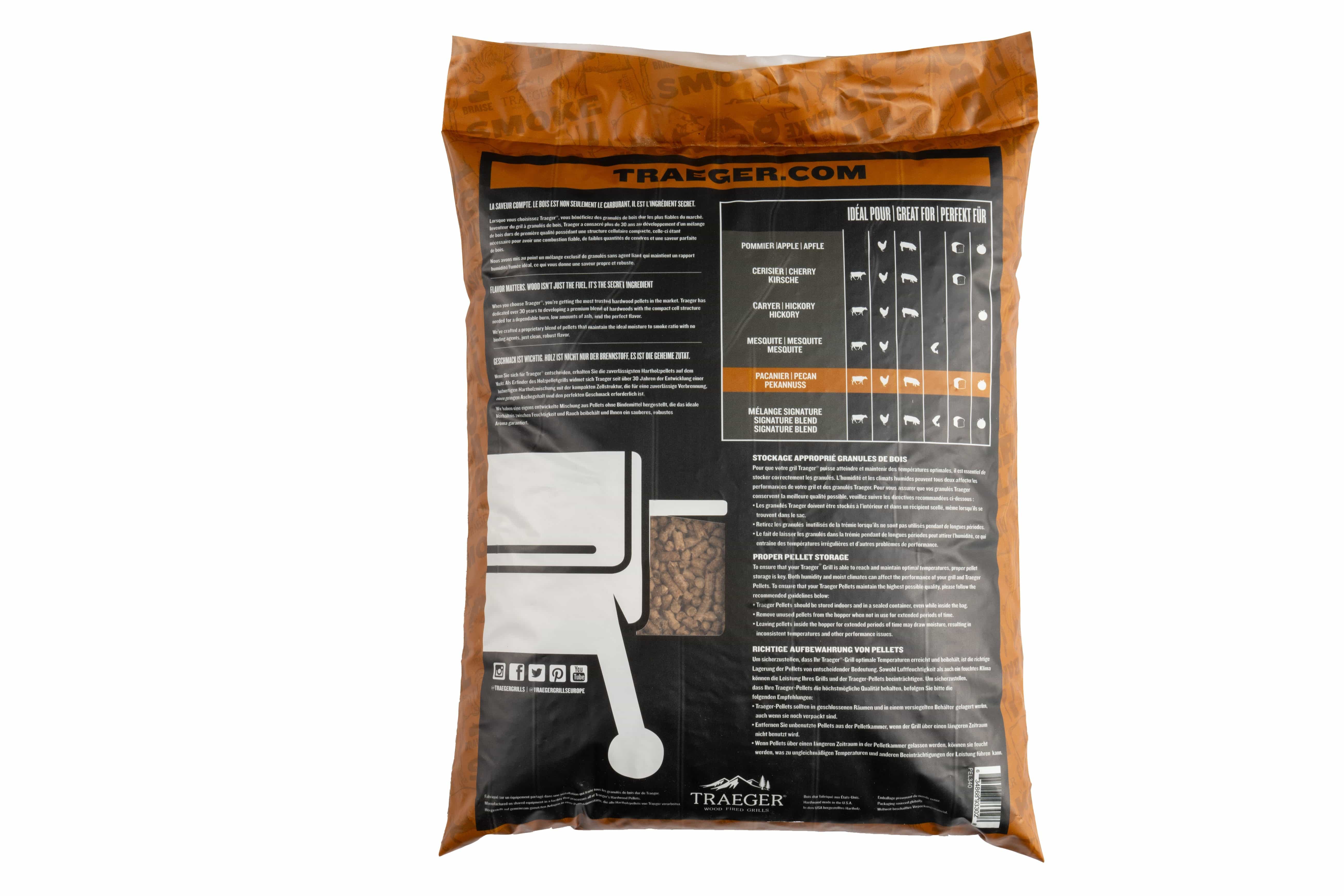 Traeger Traeger Pecan Wood Pellets 20lb Bag PEL340 Accessory Smoker Wood Chip & Chunk 634868933028