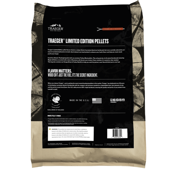 Traeger Traeger Turkey Blend Wood Pellets 18lb (Limited Edition) + Briner Kit PEL351 Accessory Smoker Wood Chip & Chunk 634868938092