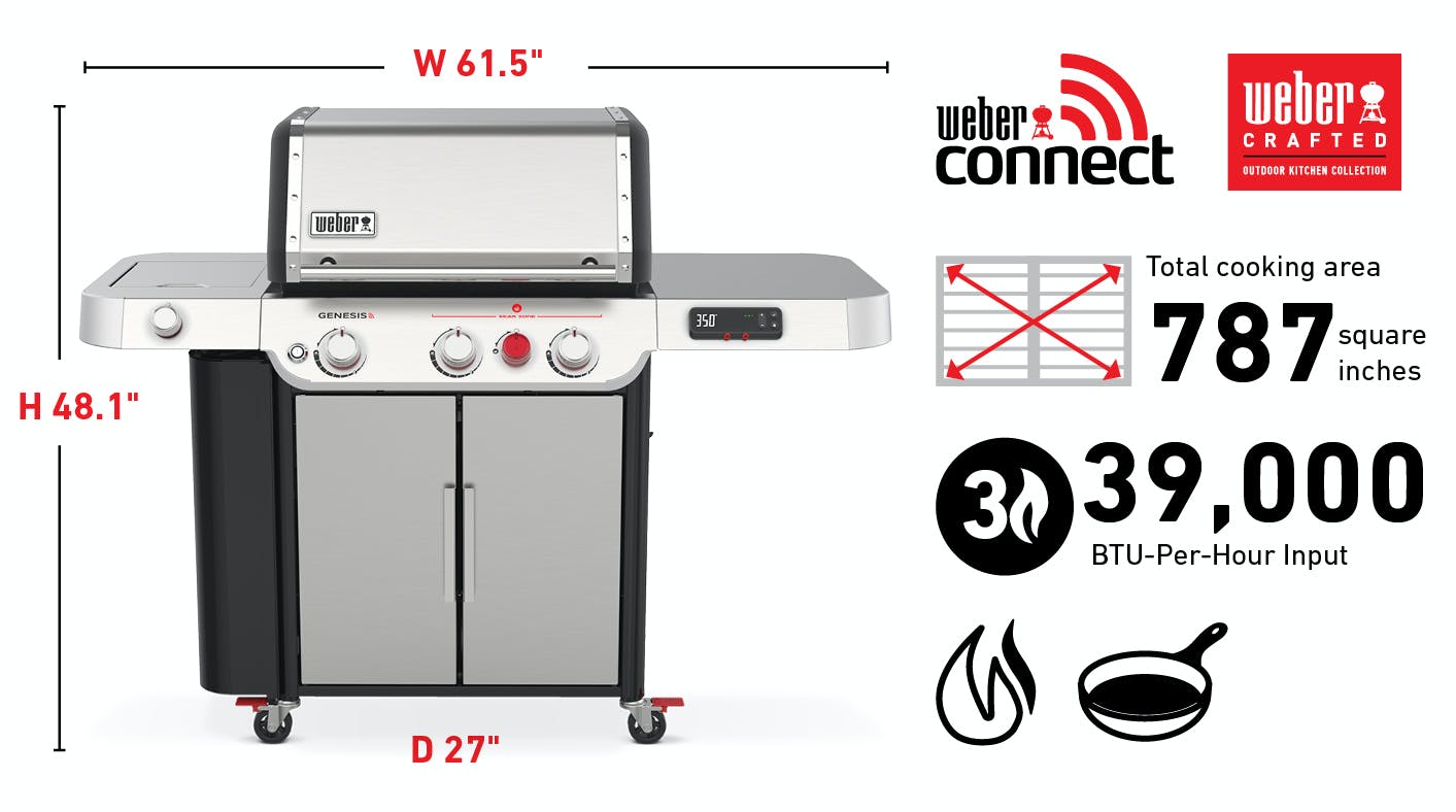 Weber Weber Genesis SX-335 Smart 3-Burner BBQ in Stainless Steel with Sear Zone & Side Burner Freestanding Gas Grill